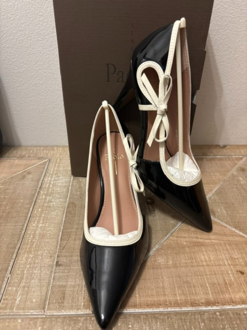 NEW Pointe Leather Patent Pumps Black Ivory Women Sizes 8, 8.5 & 9